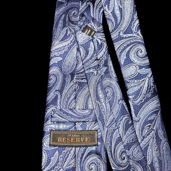 Jos. A. Bank Reserve Blue Silver Paisley Silk Tie 100% Silk Made in China - Picture 4 of 6